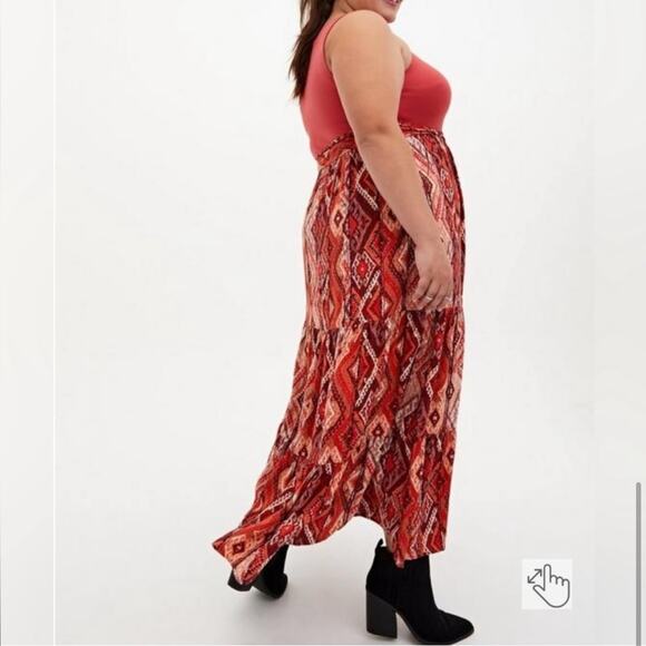 Torrid Maxi Studio Luxe Ponte Sleeveless Pink, Orange & Tan Geometric Dress 4X - Picture 2 of 13